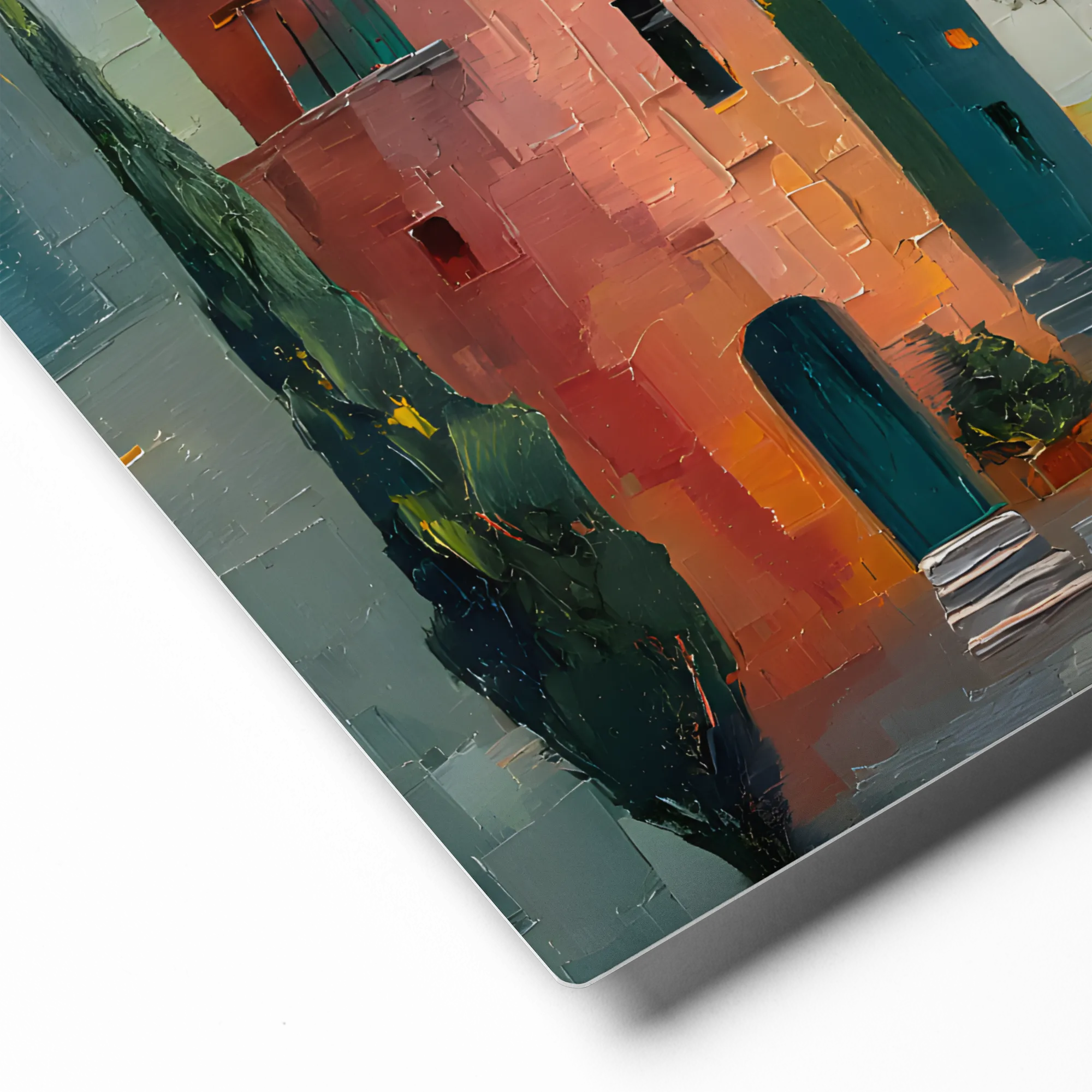 Sunlit Village 
 Canvas | 14″x 14″