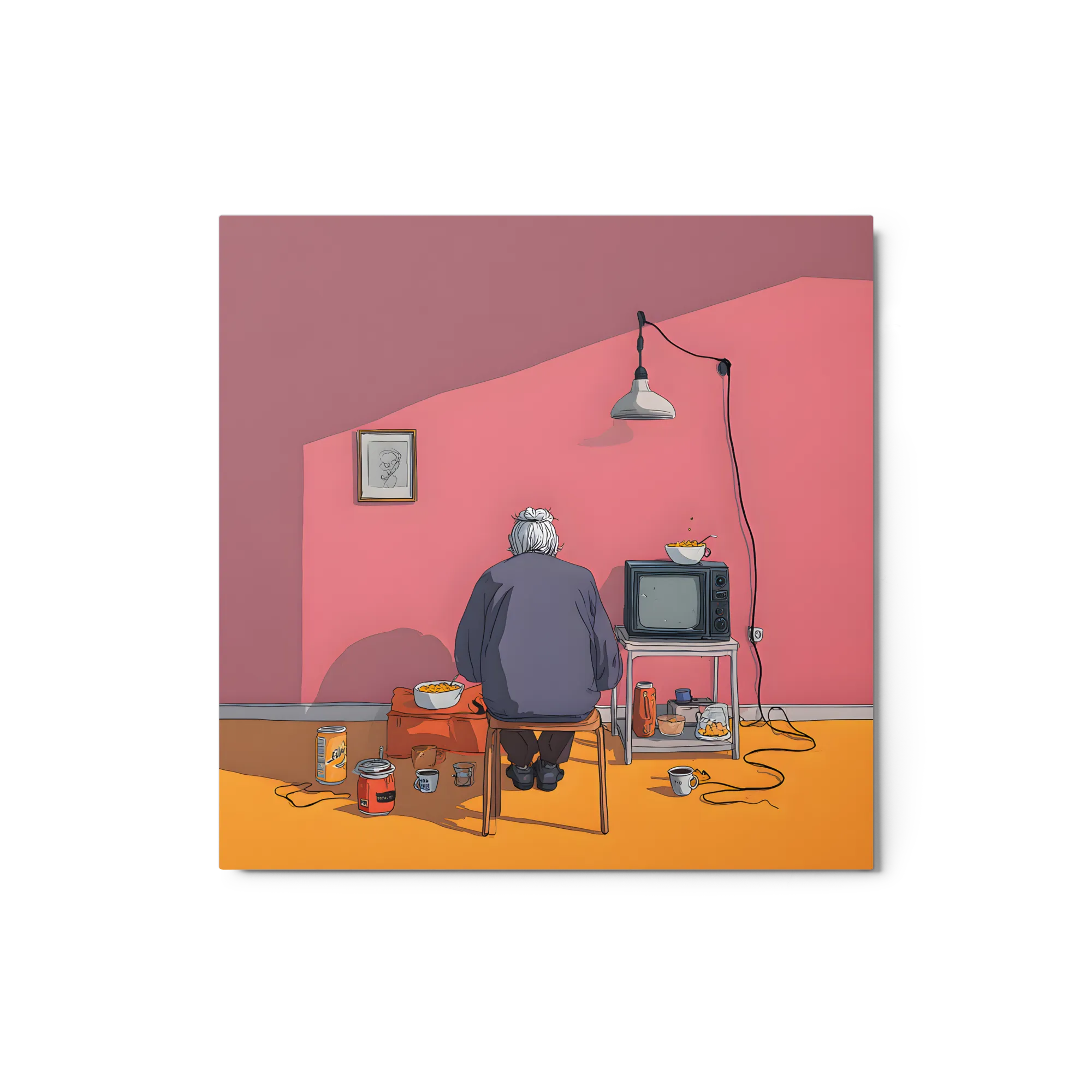 Solitary Screen Time 
 Metal Print | 12″x 12″