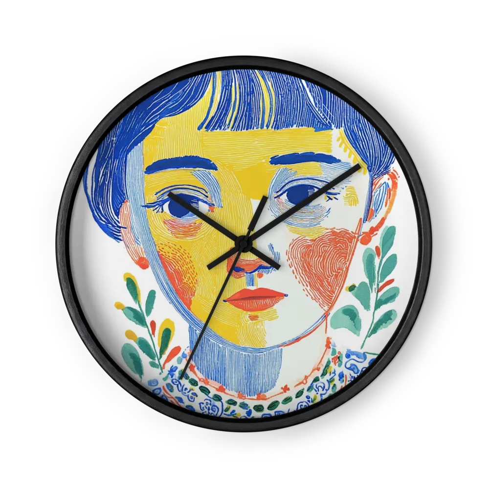 Linework Portrait in Yellow and Blue | Wall Clock
