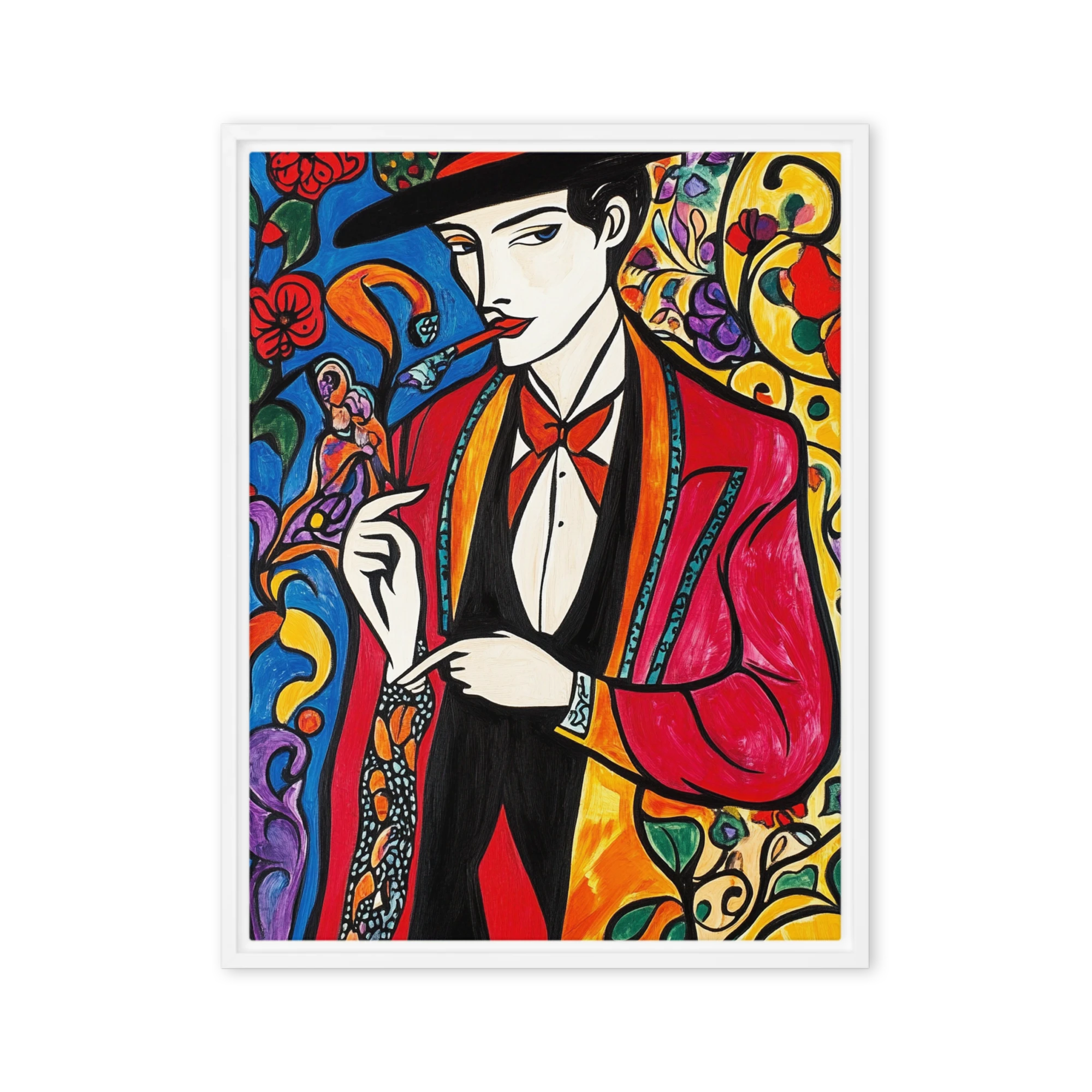 Stylish Male Figure with Floral Motifs
