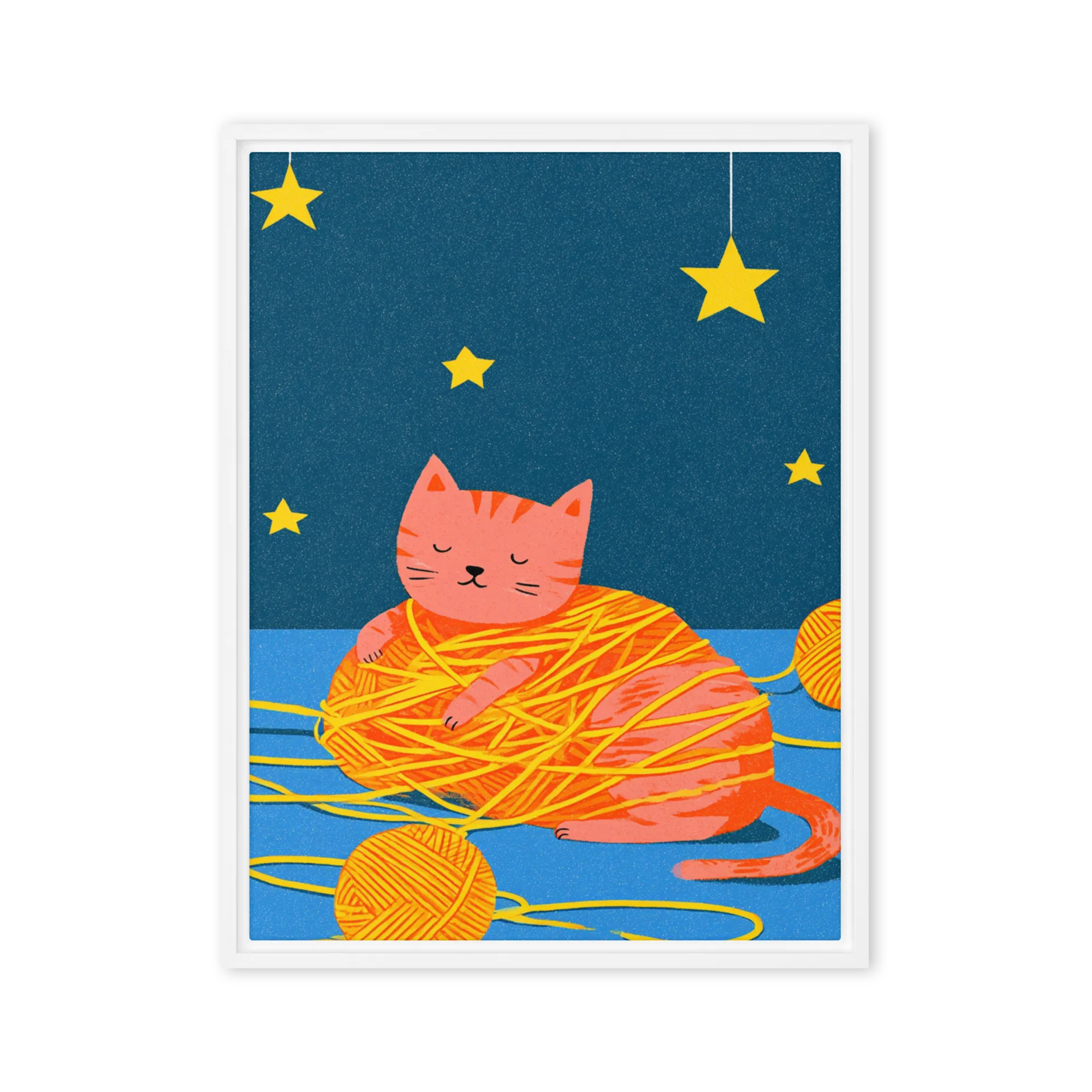 Cozy Yarn Cat 
 Canvas with Brown Frame