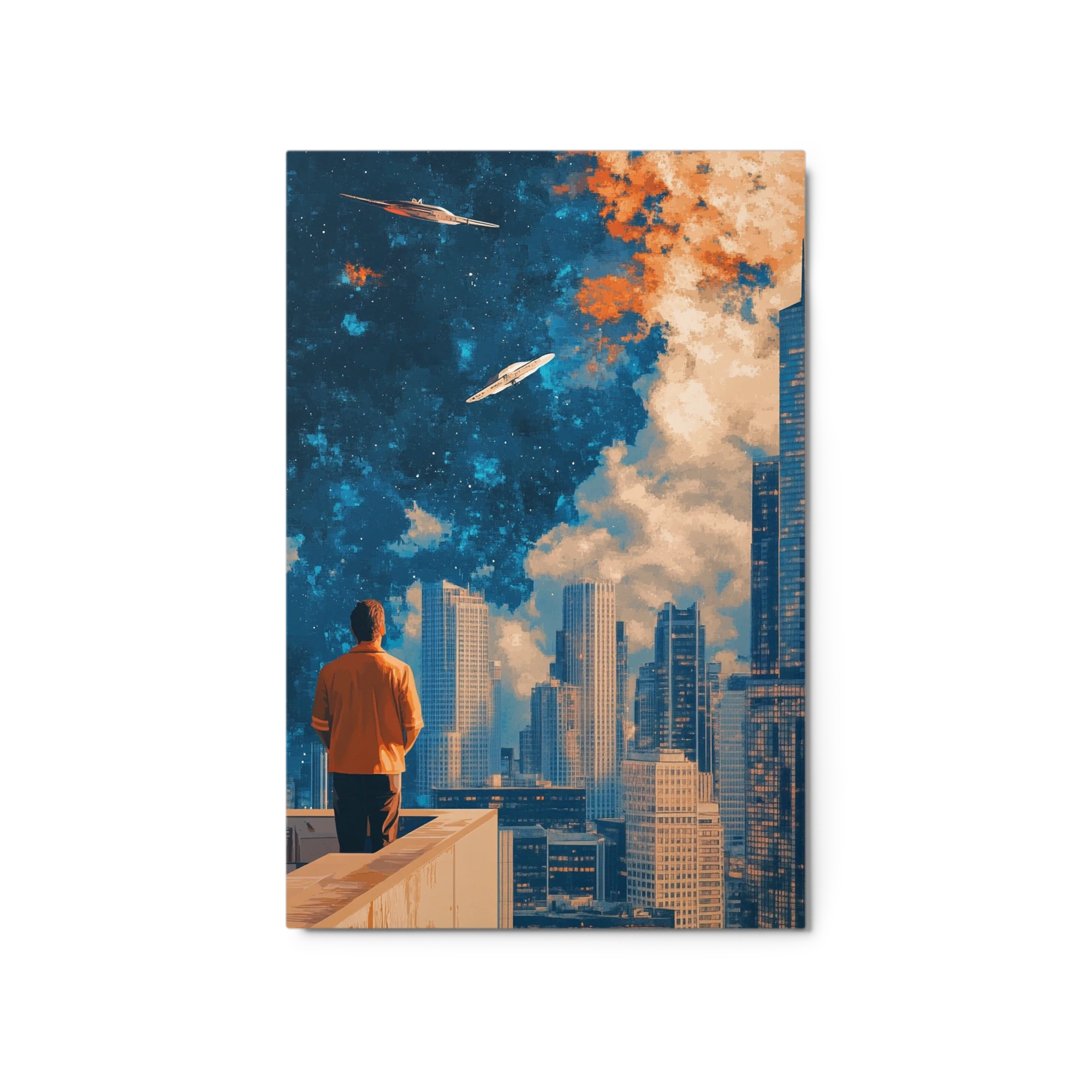 Futuristic Cityscape with Spaceships
