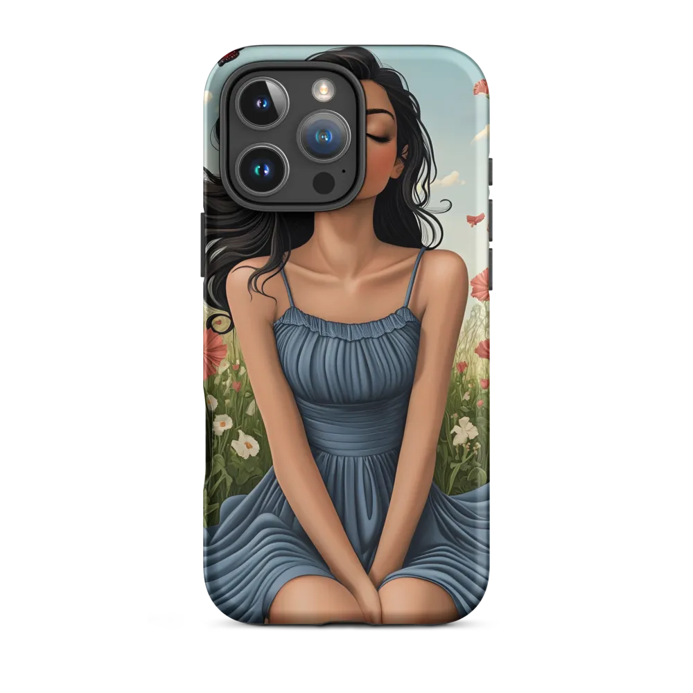 Woman in Blue Dress Among Flowers | Phone Case