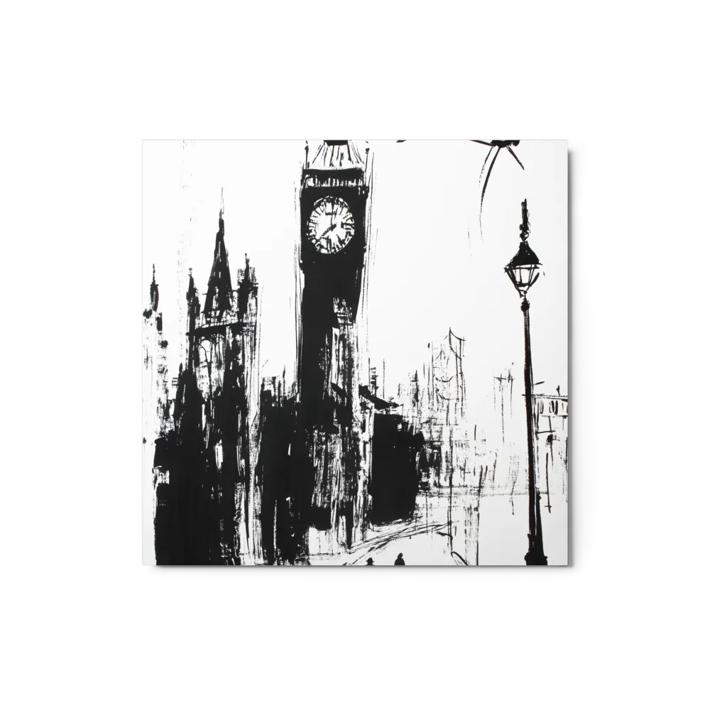 Monochrome Ink Drawing of Clock Tower