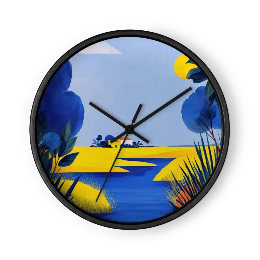 River Through Golden Fields | Wall Clock