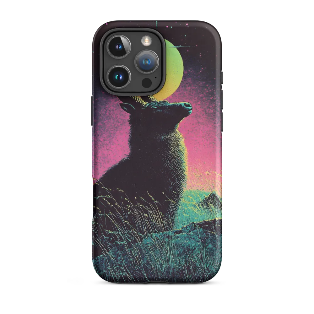 Surreal Goat Landscape with Neon Moon | Phone Case