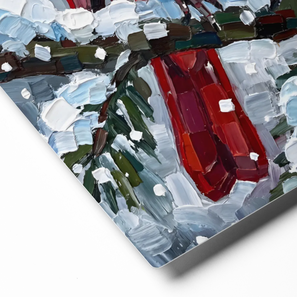 Winter Cardinal Impasto 
 Canvas with Brown Frame