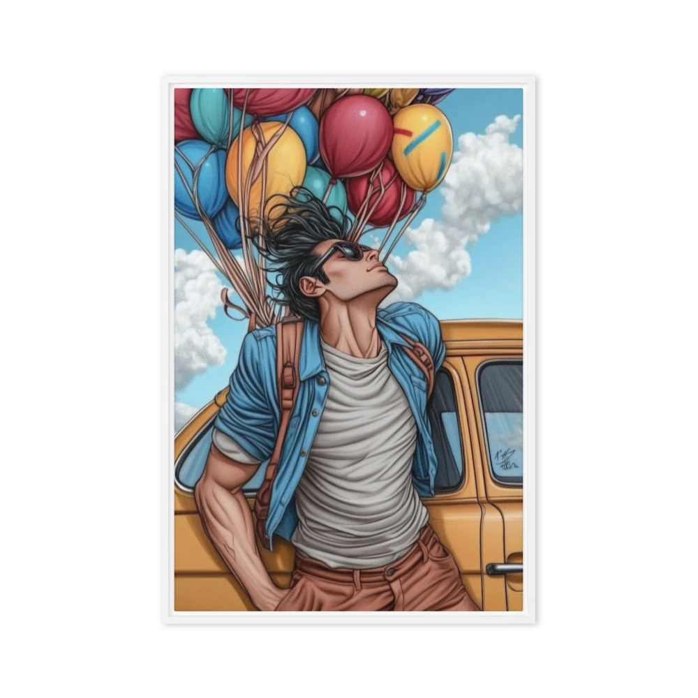 Man with Balloons and Vintage Car