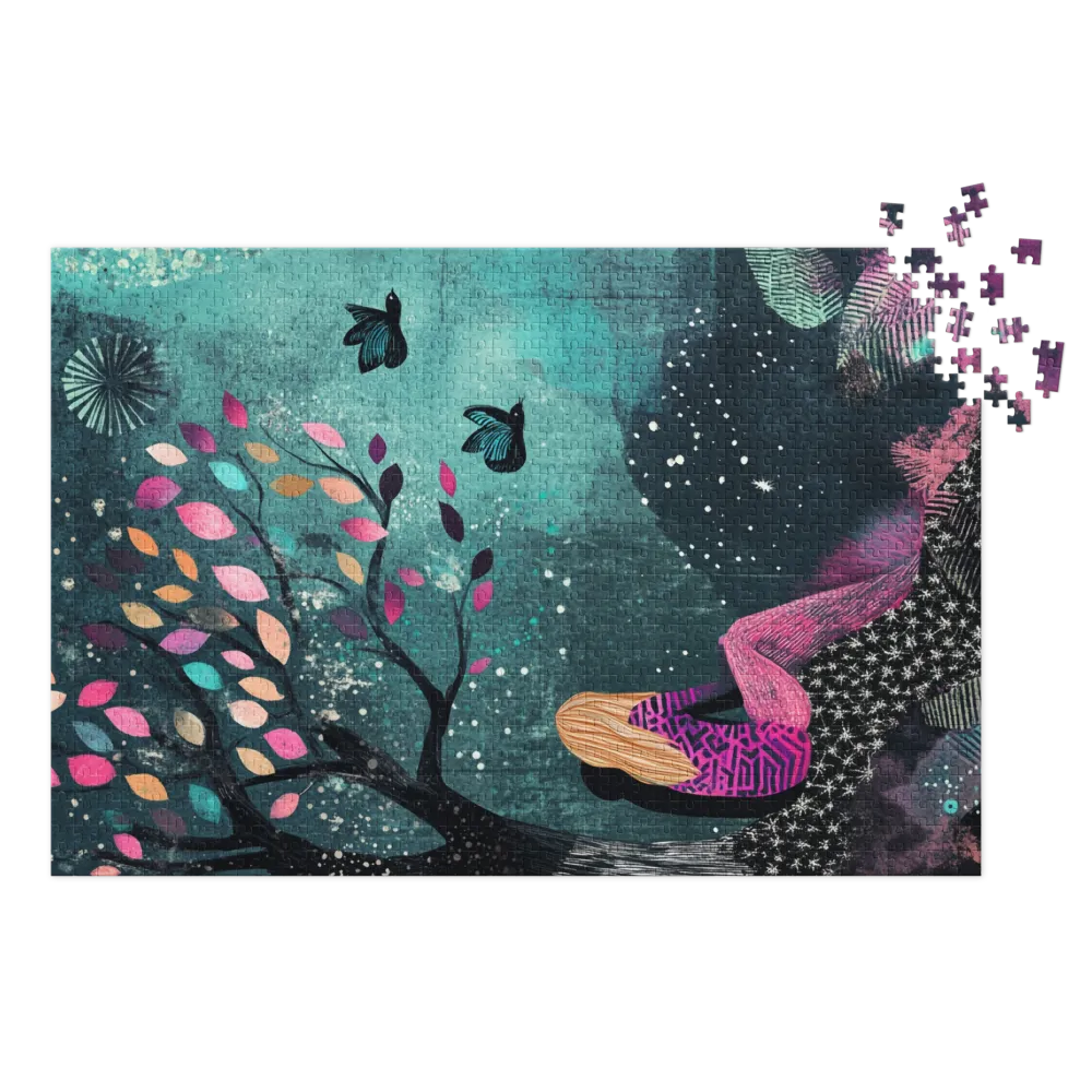Whimsical Girl by Tree with Colorful Leaves | Jigsaw Puzzle (252/520 pieces)