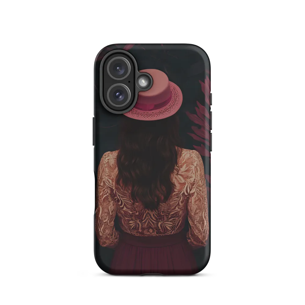 Woman with Pink Hat and Dark Leaves | Phone Case
