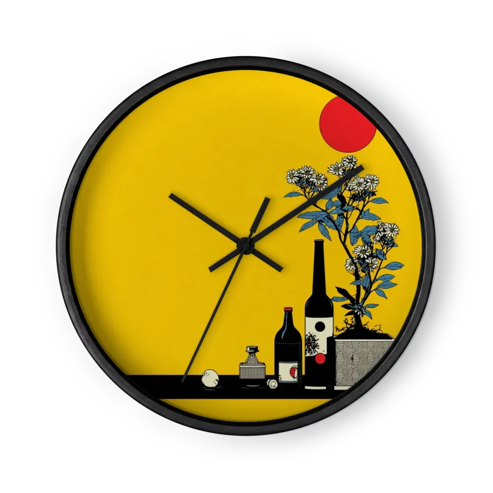 Bonsai and Red Sun Still Life | Wall Clock
