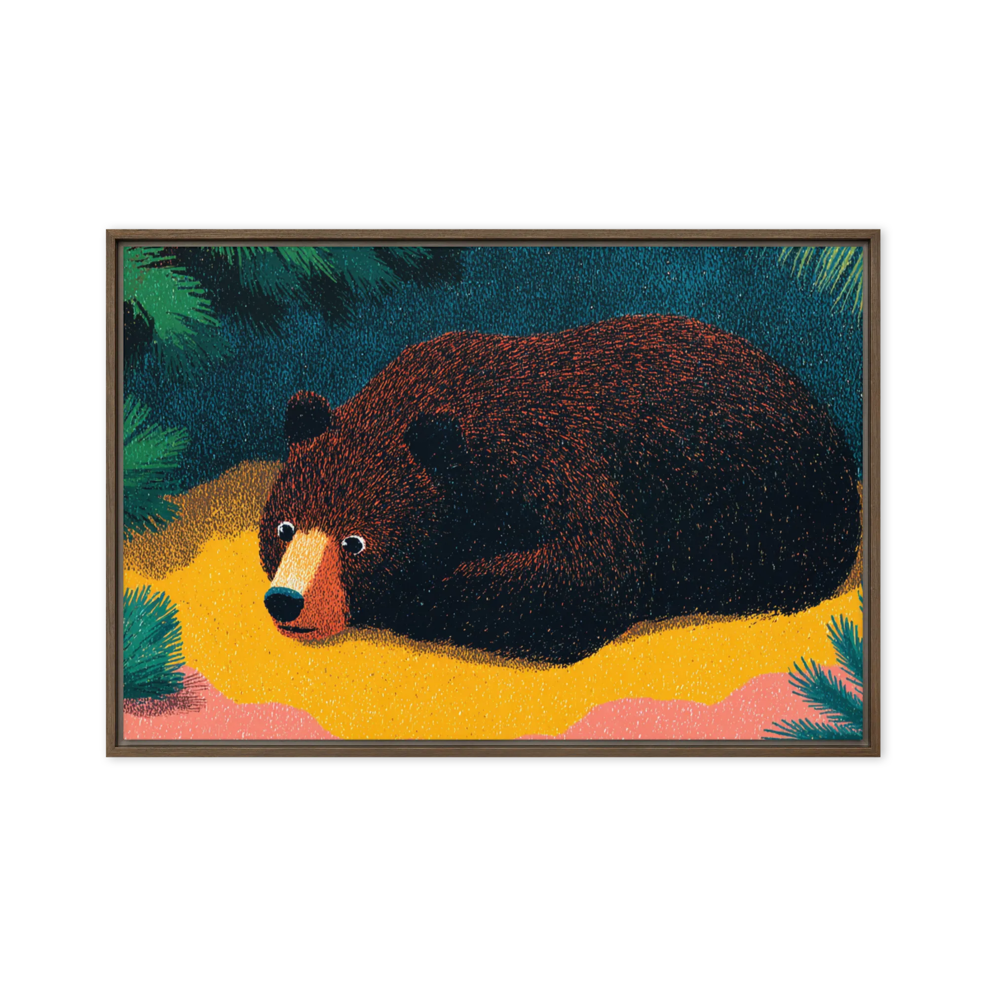 The Sleepy Bear 
 Canvas with White Frame