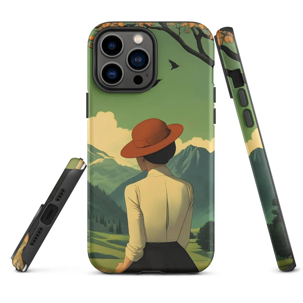 Woman in Red Hat in Scenic Landscape | Phone Case