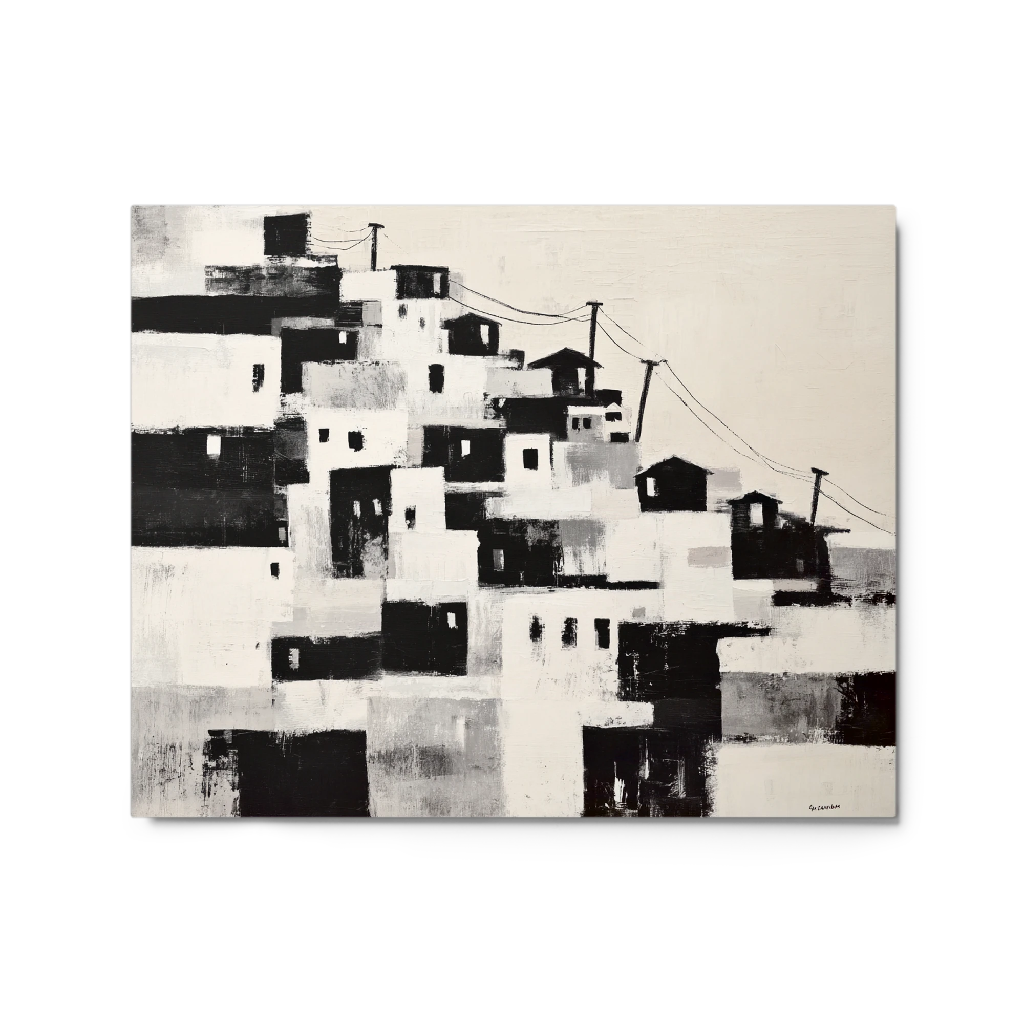 Monochromatic Hillside Town | Art Print