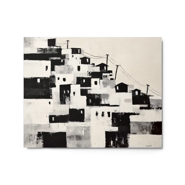 Monochromatic Hillside Town | Art Print
