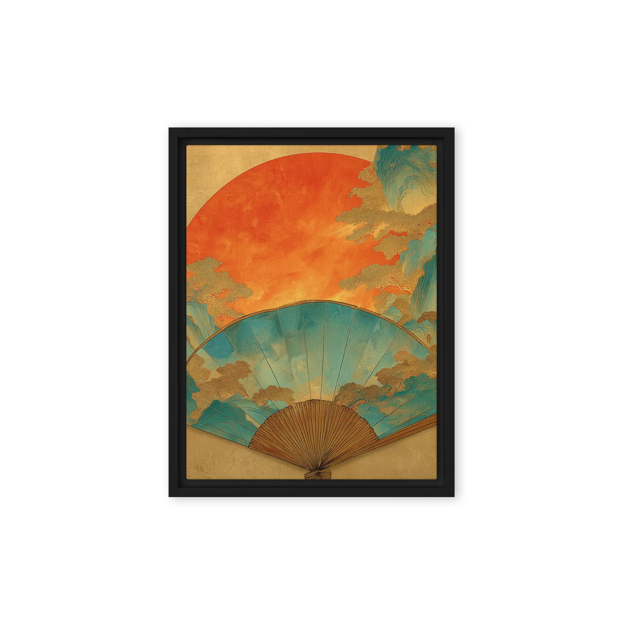The Golden Fan of Shanshui 
 Canvas with White Frame