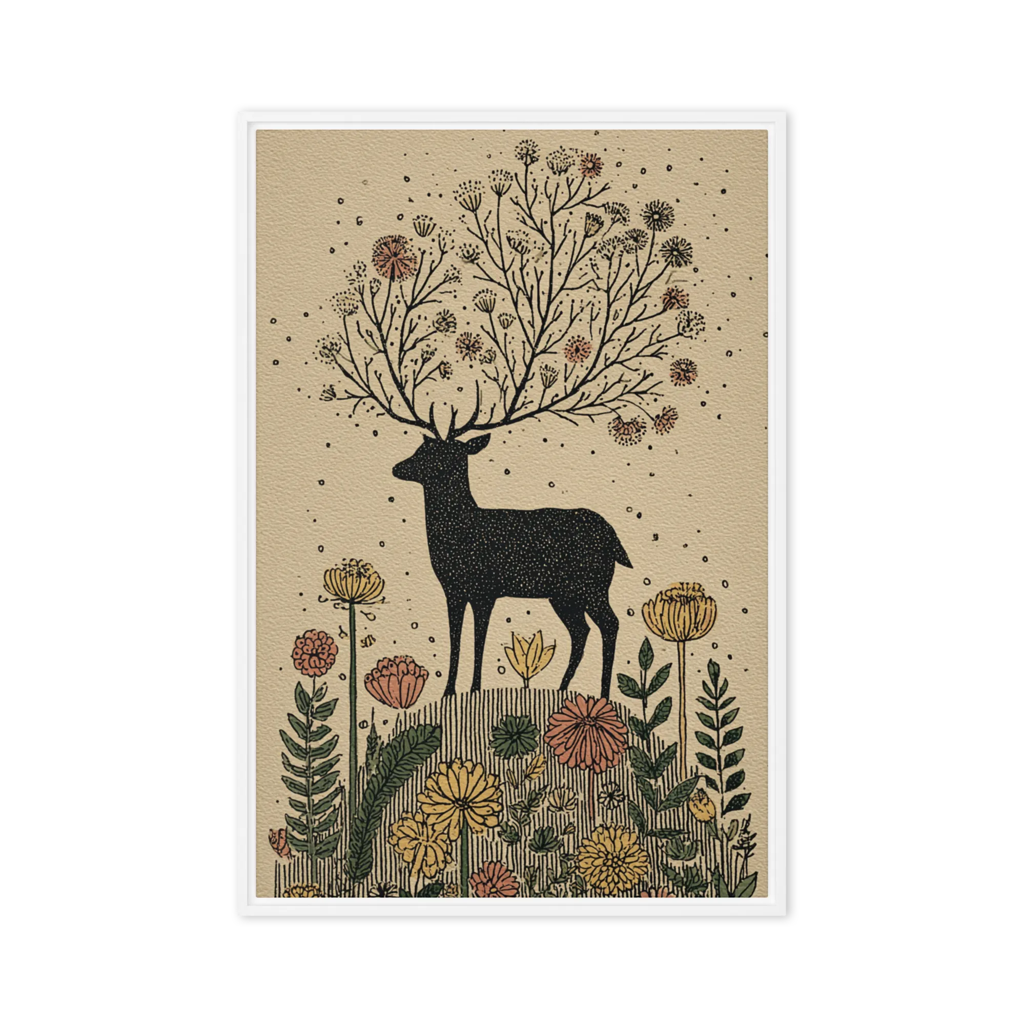 Flora Antler Stag 
 Poster with Red oak Frame | 20″x 30″