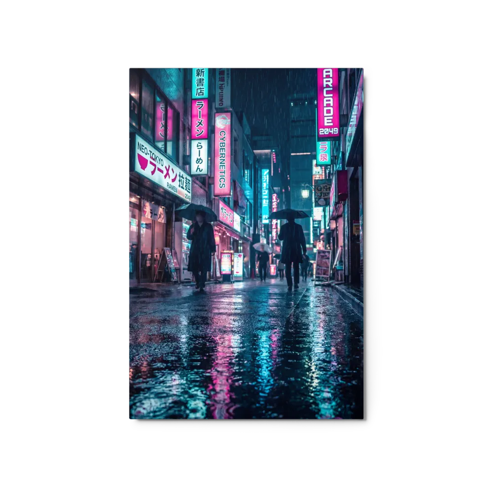 Neon Rain in Neo-Tokyo 
 Metal Print | 11″x 14″