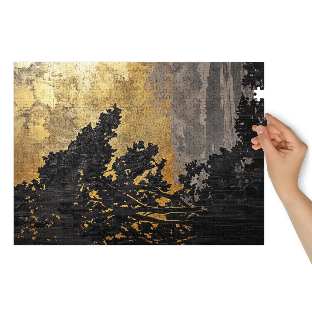 Gilded Forest Silhouette 
 Jigsaw Puzzle in Tin Box