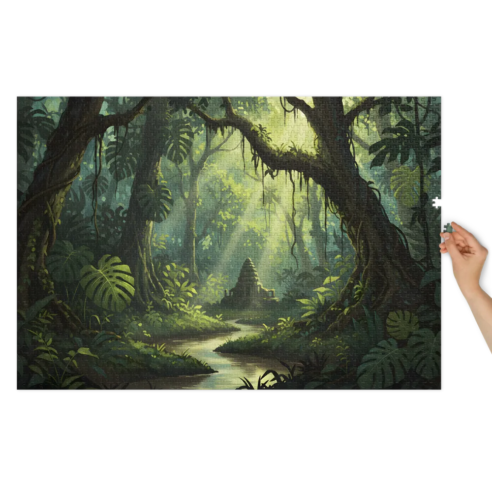 Sunlit Jungle Temple 
 Jigsaw Puzzle in Tin Box
