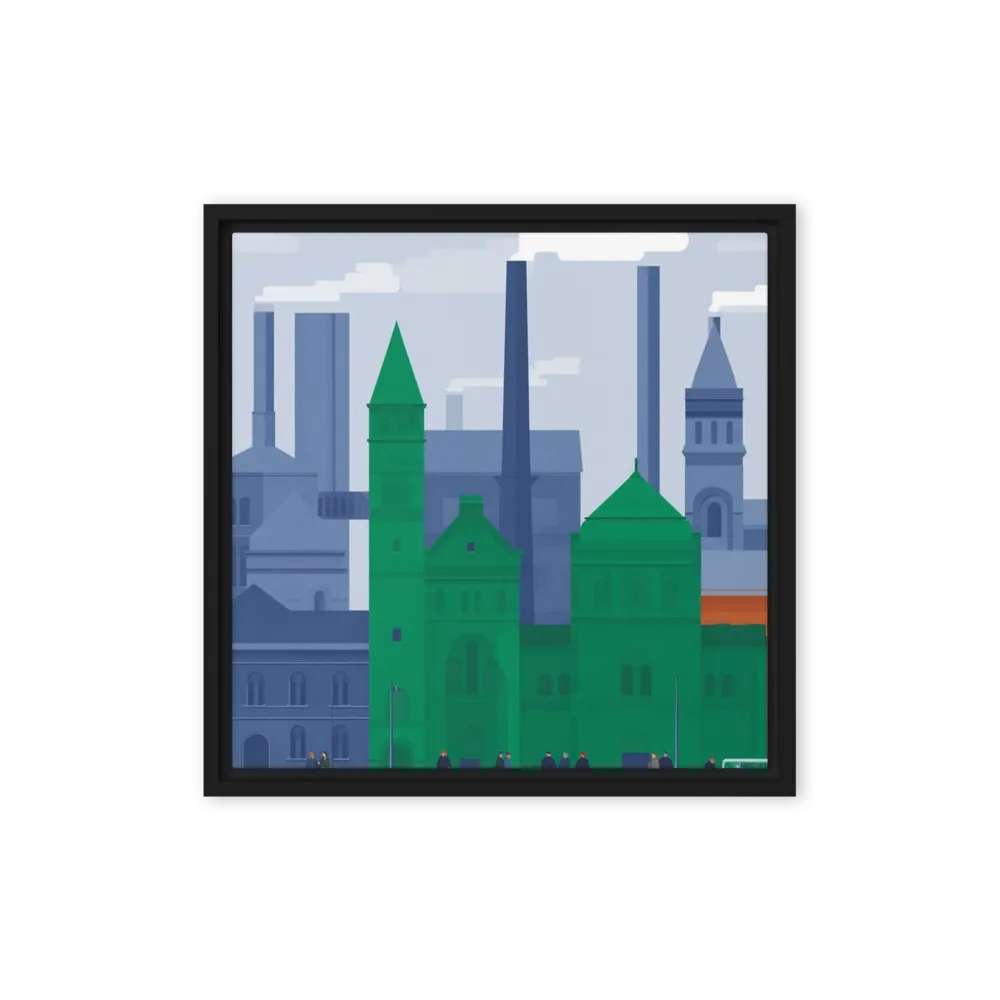 Green Cathedral and Factories 
 Poster with Black Frame | 12″x 12″
