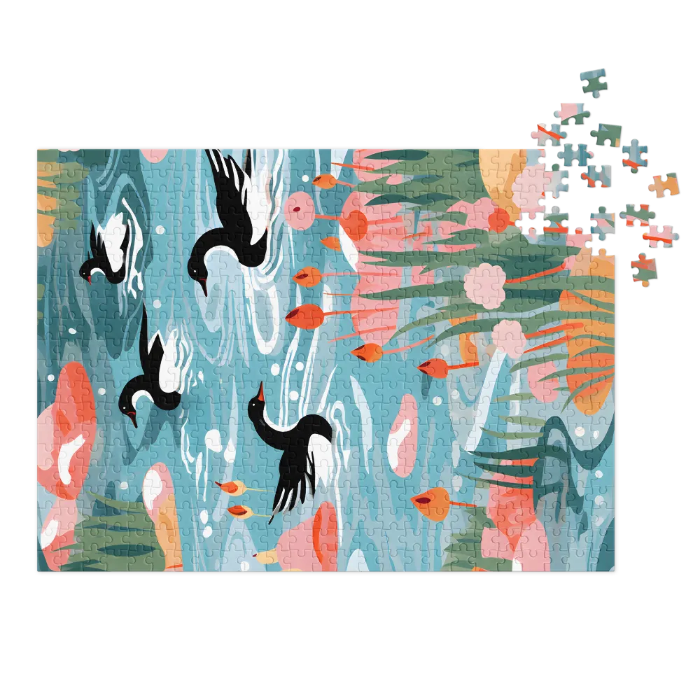 Swimming Ducks in a Serene Pond