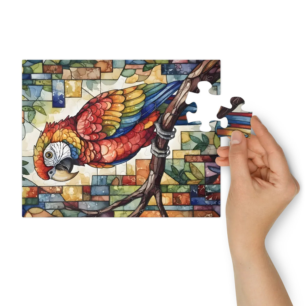 Mosaic Parrot 
 Jigsaw Puzzle in Tin Box