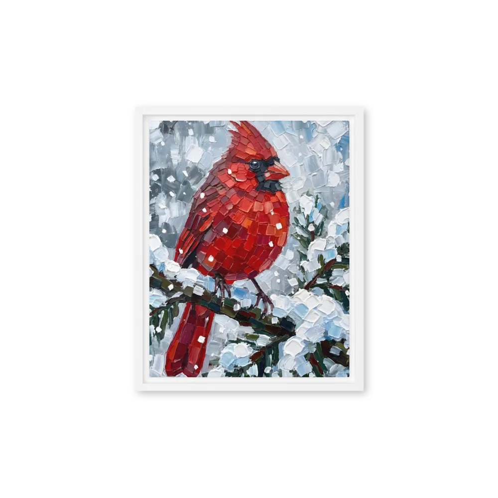 Winter Cardinal Impasto 
 Canvas with Brown Frame