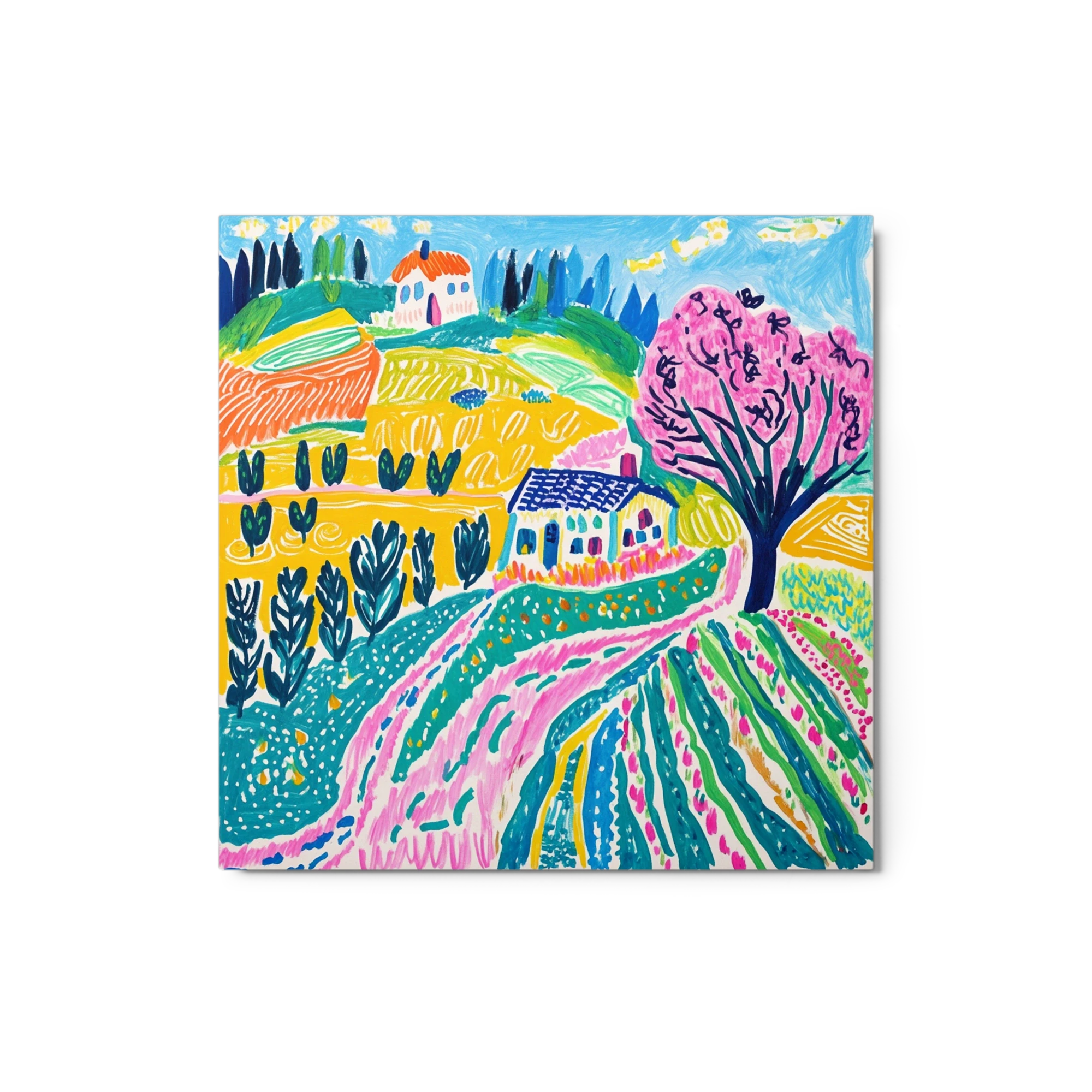Vibrant Landscape with House and Tree