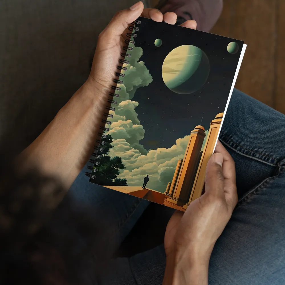 Solitary Figure in a Surreal Cosmic Cityscape 
 Spiral Notebook | 140 pages