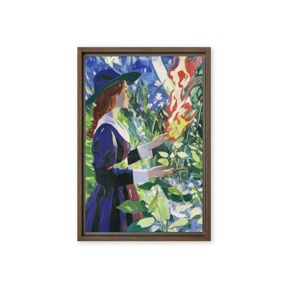 Woman with Flames in a Green Landscape