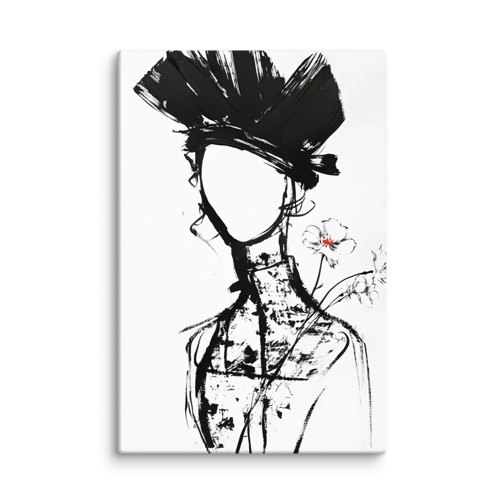 Faceless Portrait in Ink 
 Canvas with White Frame