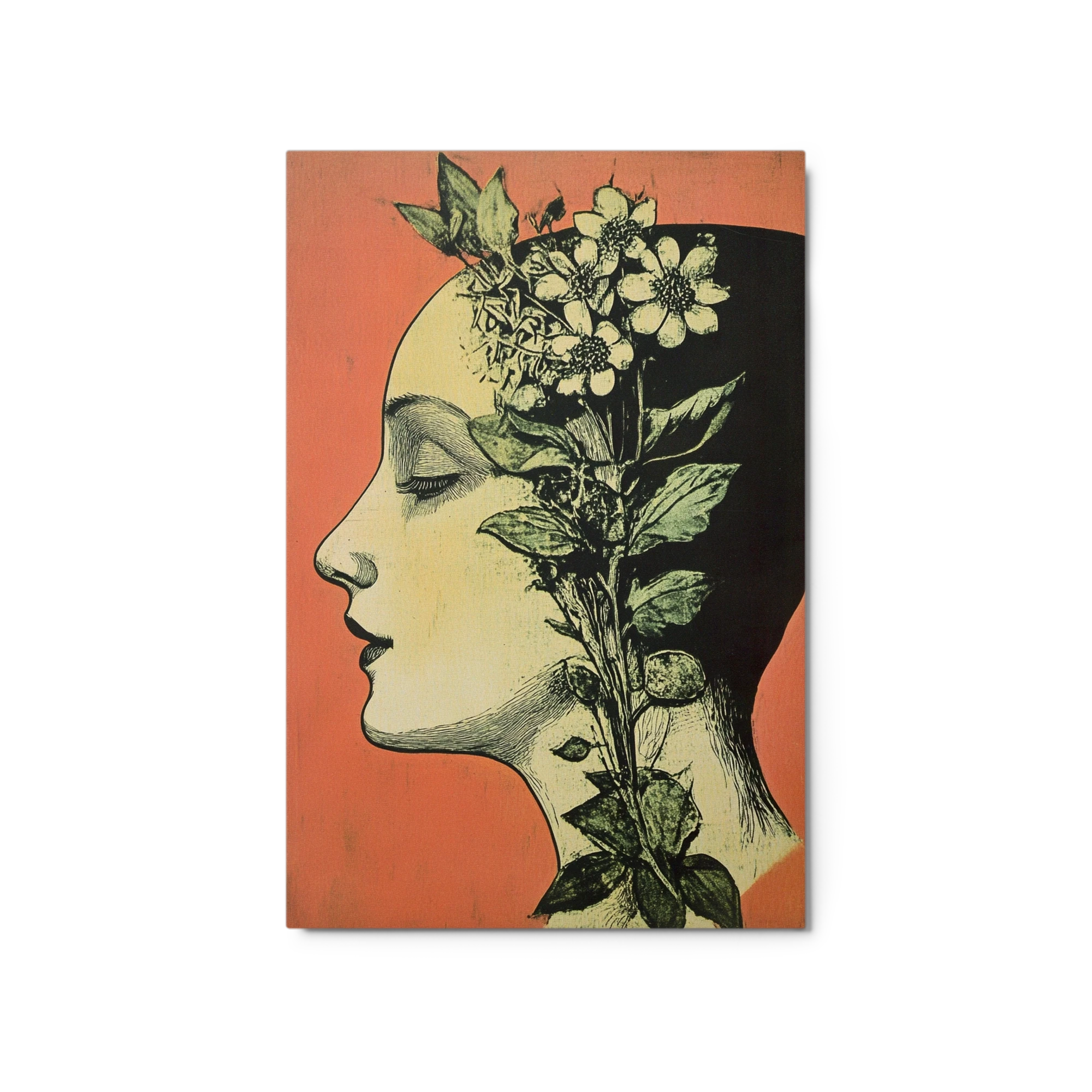 Surrealistic Profile of a Woman with Flowers