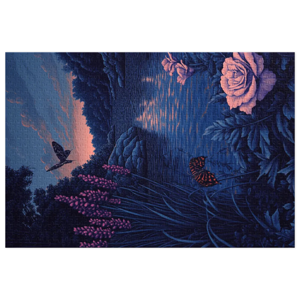 Serene Landscape with Butterflies and Roses | Jigsaw Puzzle (252/520 pieces)