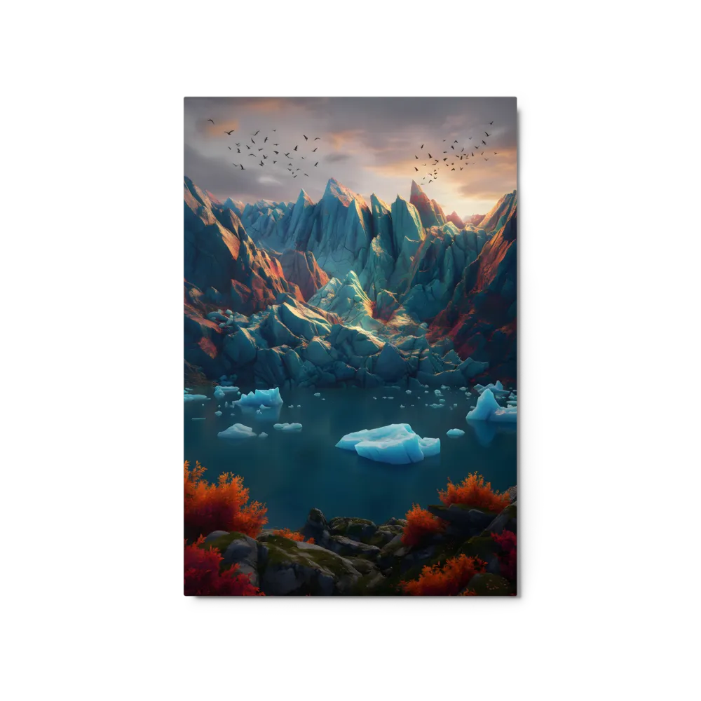 Crimson Peaks, Azure Depths 
 Canvas with Black Frame