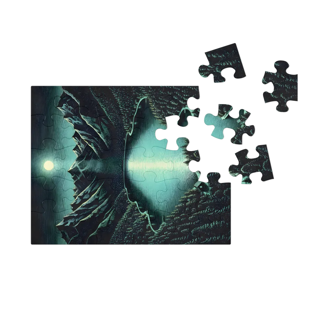 Tranquil Moonlit Lake 
 Jigsaw Puzzle in Tin Box