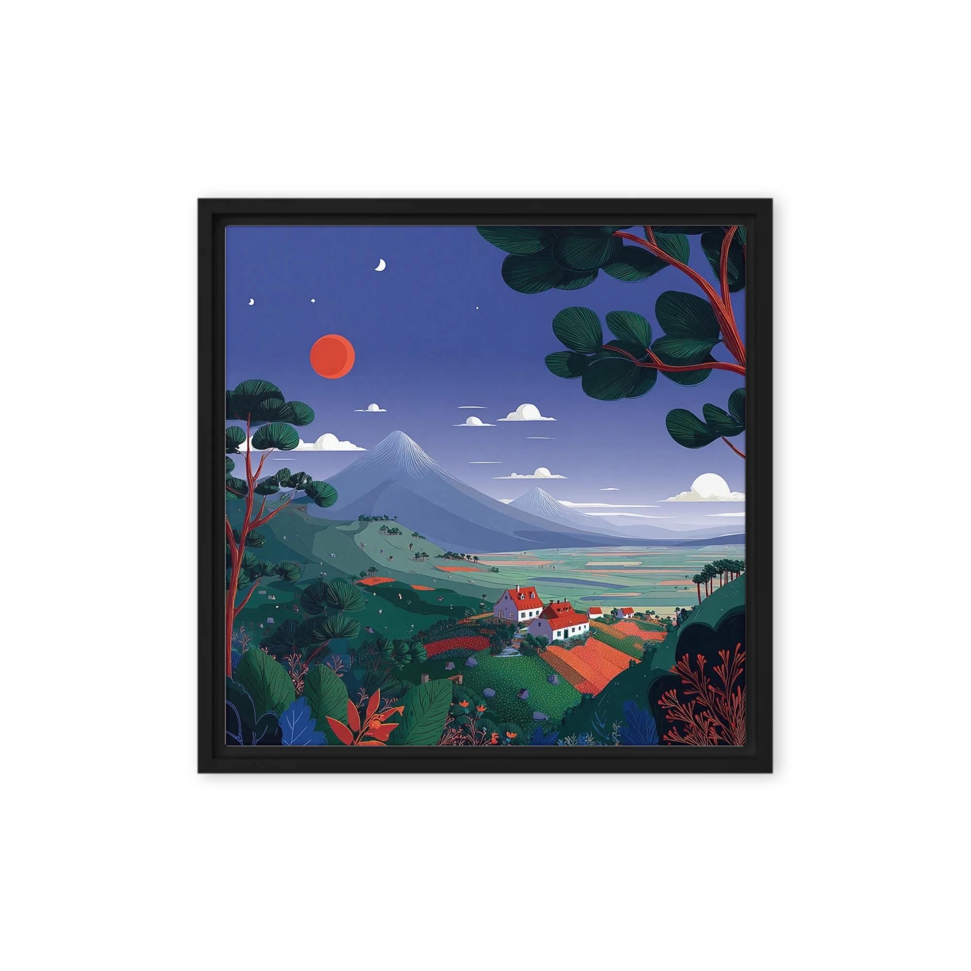 Mount Fuji and Village at Dusk
