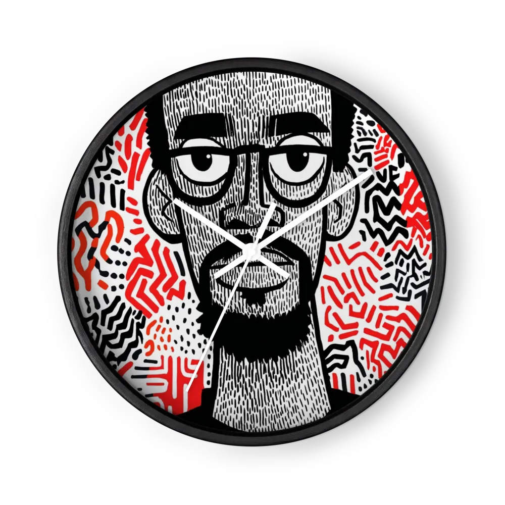 Quirky Crimson Doodleverse Wall Clocks — Marker Ink, Flat Red