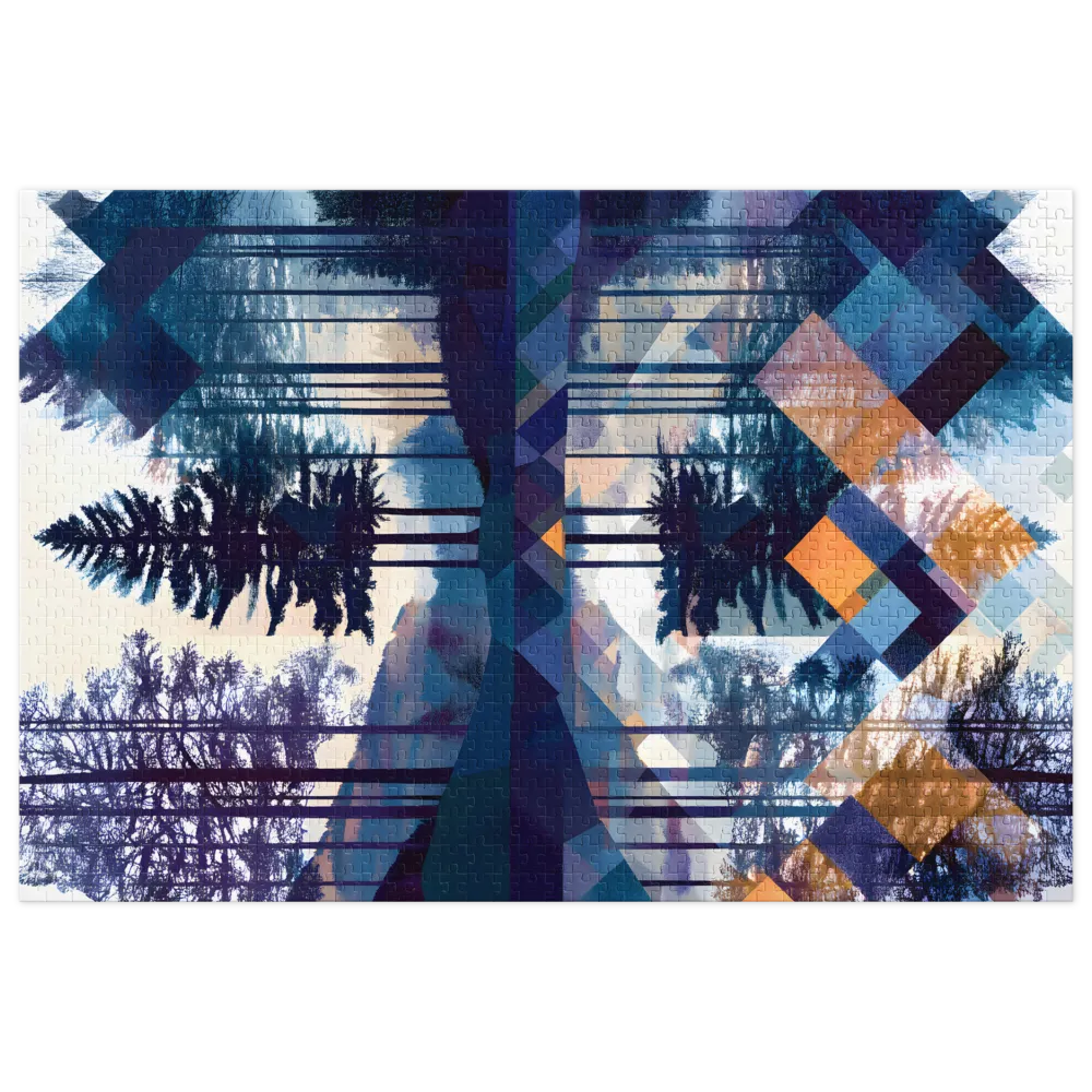 Geometric Forest Reflection 
 Jigsaw Puzzle in Tin Box