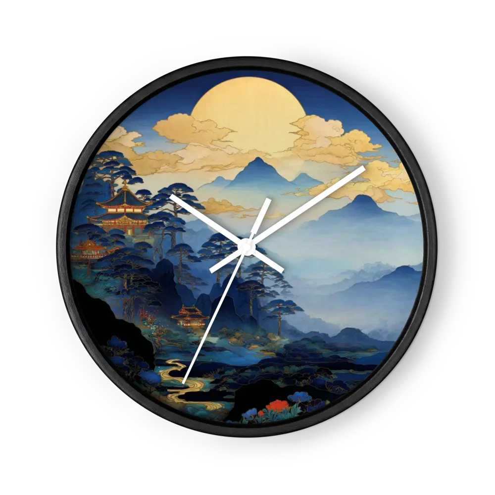 Moonlit Mountains In Indigo And Gold — Cranes Over Misted Peaks