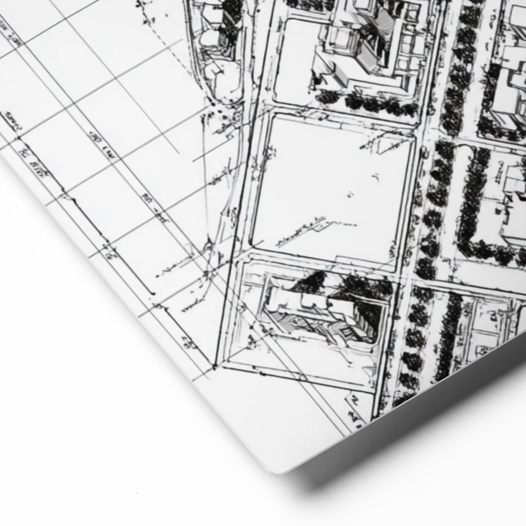 Metropolitan Blueprint 
 Canvas with Brown Frame