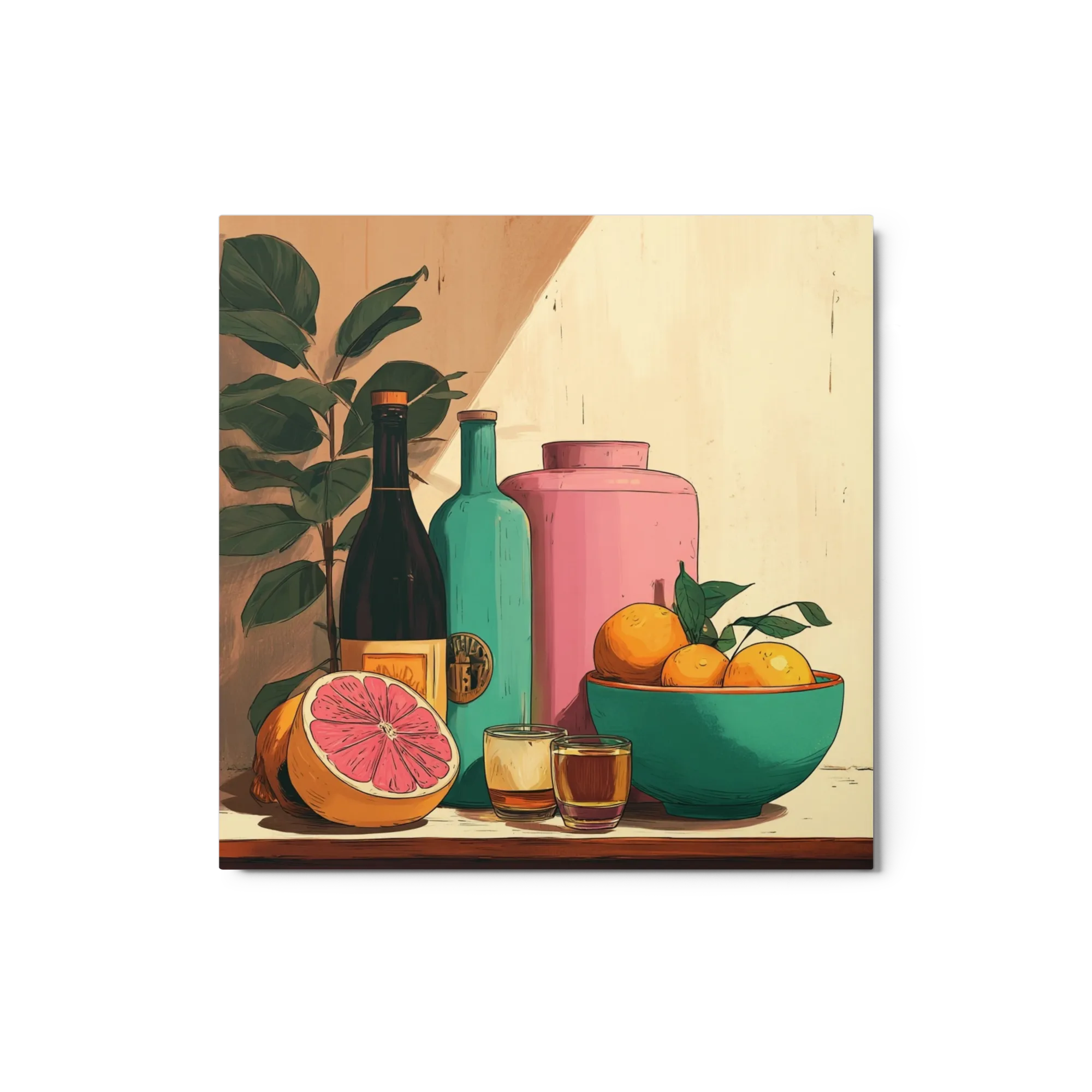 Citrus and Bottles Still Life