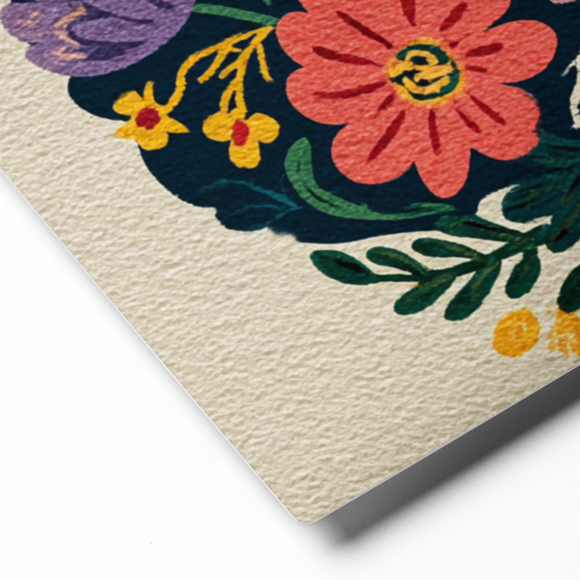 Folk Art Floral Medallion 
 Canvas with Black Frame