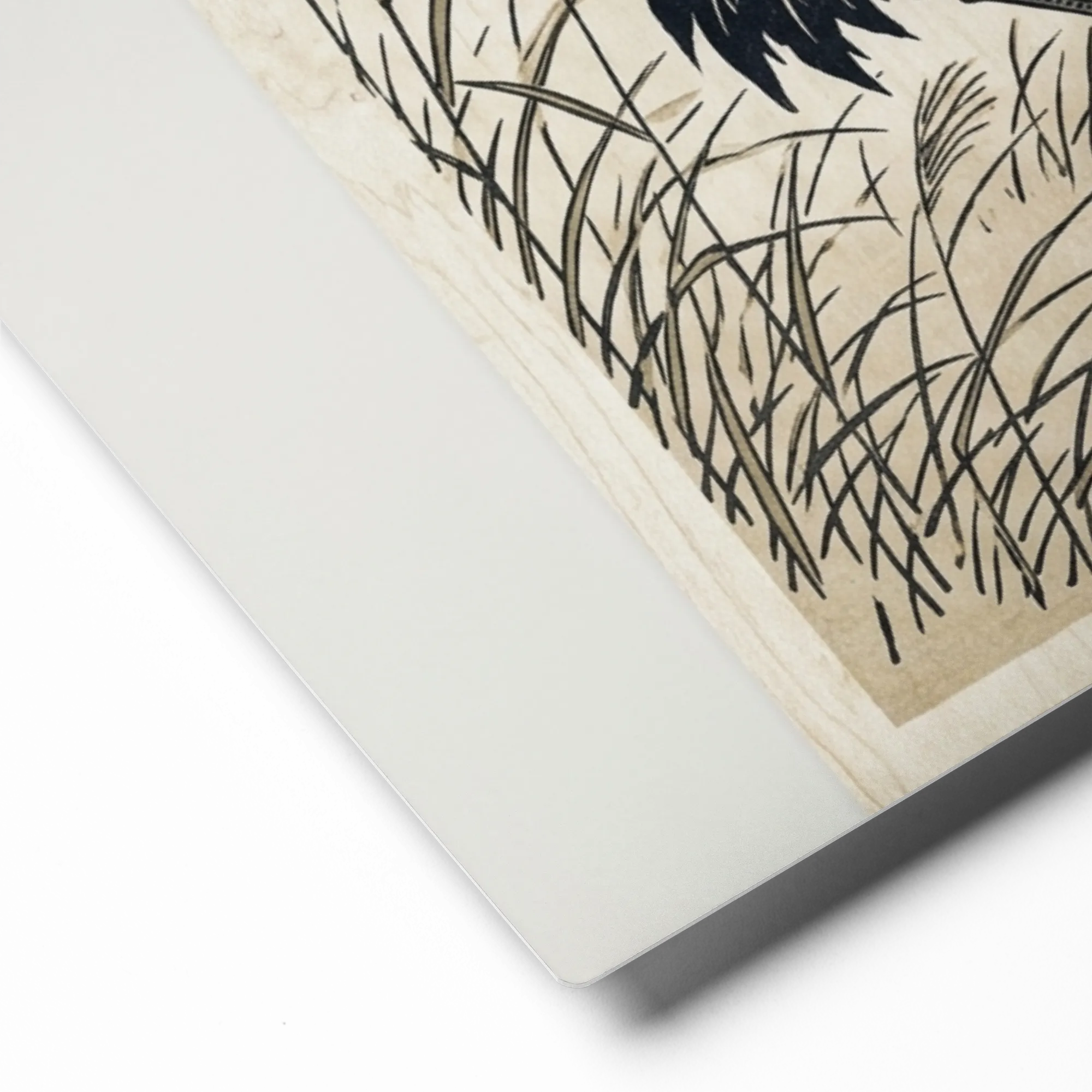 Ukiyo-e Crane in Reeds 
 Poster with Black Frame | 14″x 14″