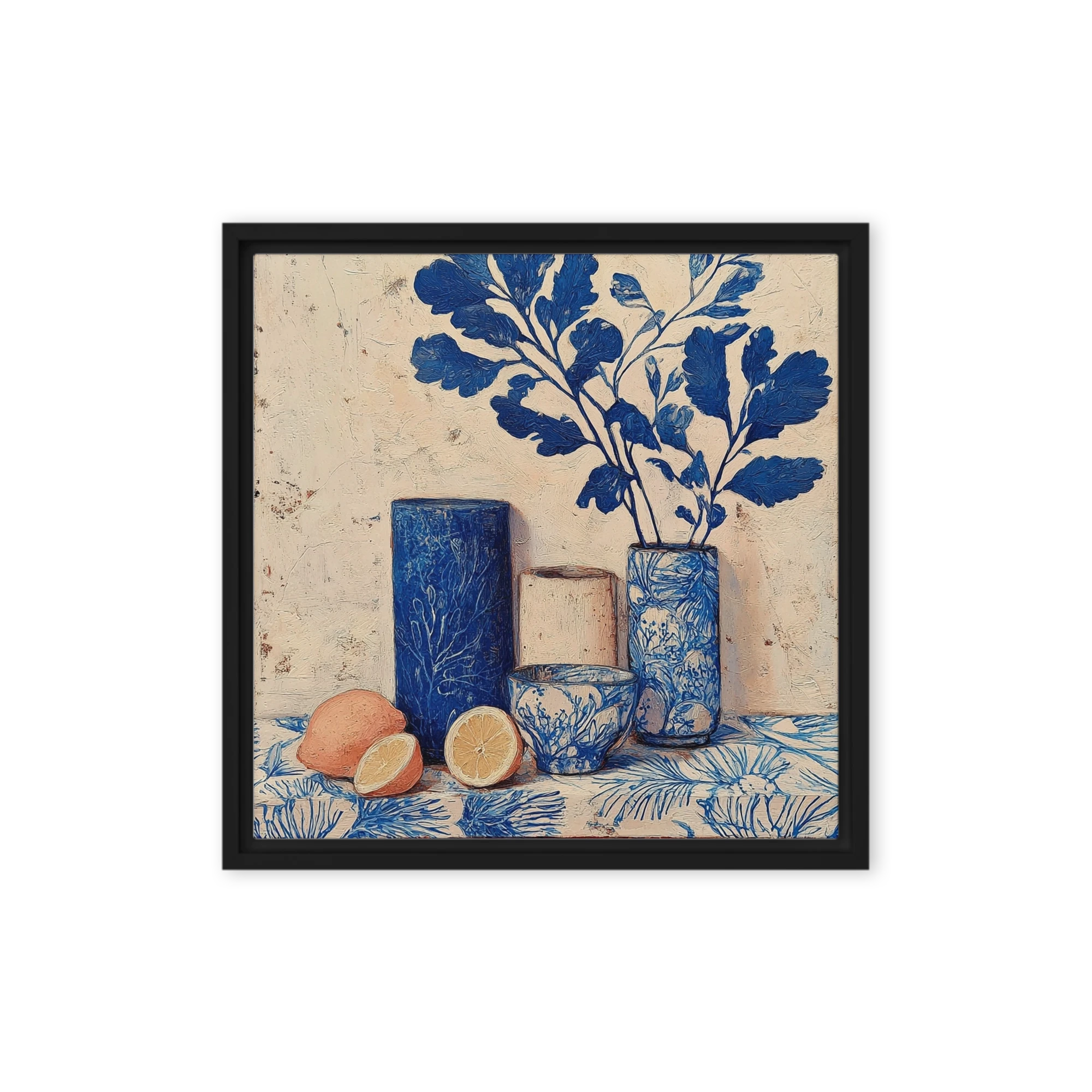 Blue Foliage and Lemons | Art Print
