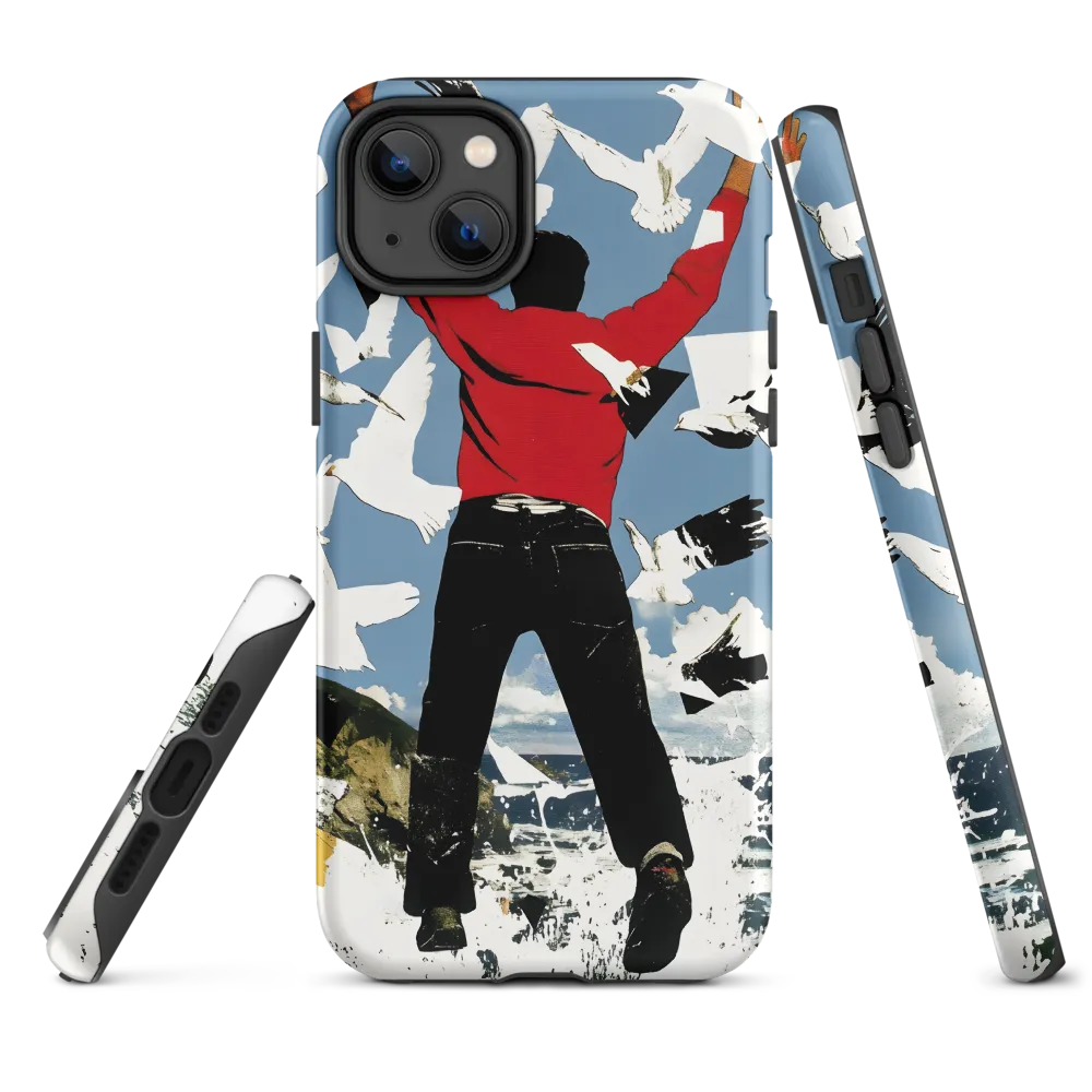 Surreal Collage of Jumping Figure and Birds | Phone Case