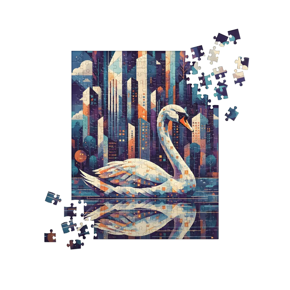 Geometric Swan Cityscape 
 Jigsaw Puzzle in Tin Box
