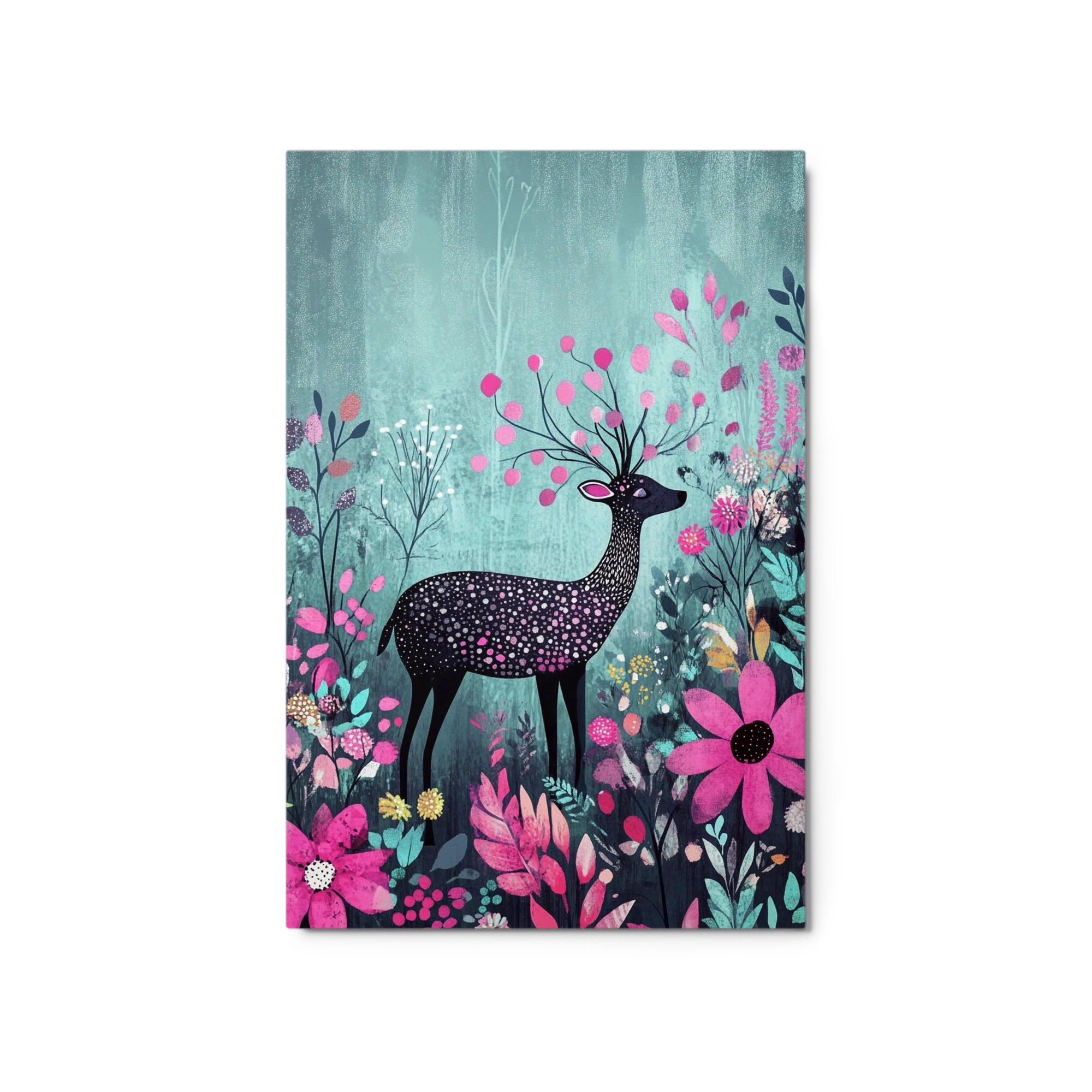 Whimsical Black Deer with Flowers