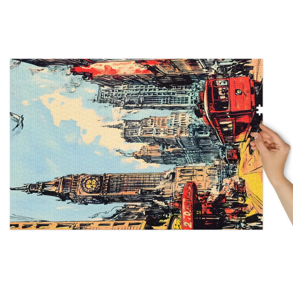 Cityscape with Clock Tower and Tram | Jigsaw Puzzle (252/520 pieces)