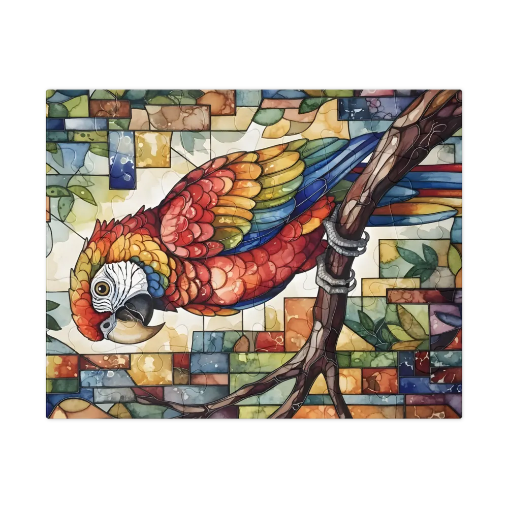 Mosaic Parrot 
 Jigsaw Puzzle in Tin Box